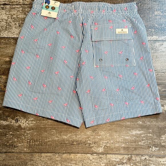 Rainforest Stripe Flamingo Print Seersucker 7" Swim Trunks Mens Size Small NWT - Picture 7 of 14